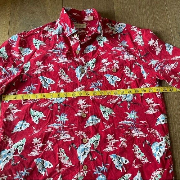 Caribbean Red Hawaiian Palm Leaves Tress 3 Pockets Zip Cotton Blend Men's Shirt - Picture 3 of 9